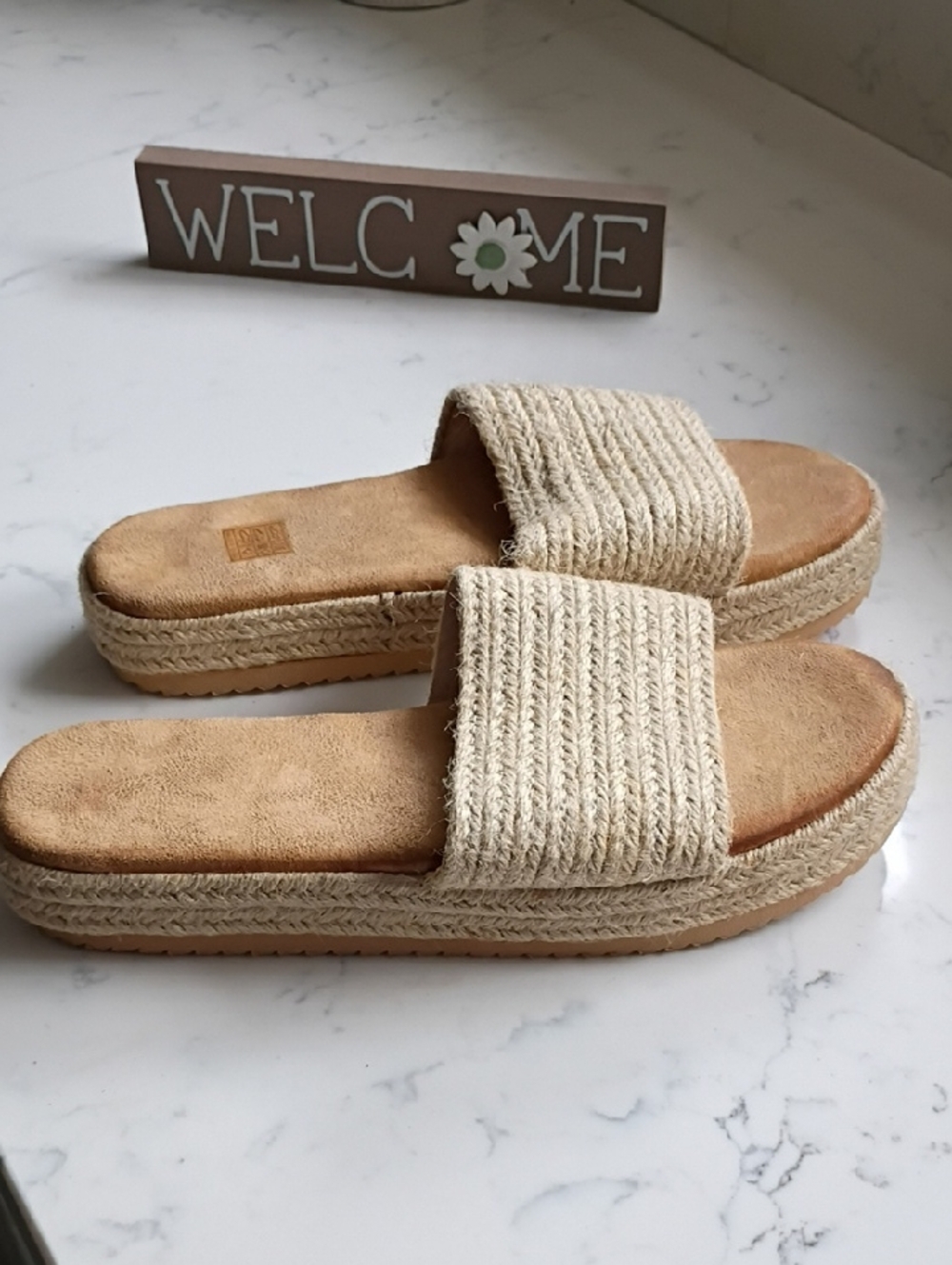 Women's Neutral Espadrille Slide Sandals - Beige